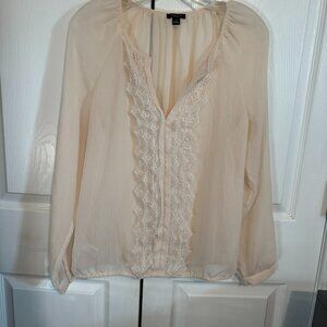 Share Ann Taylor Sheer Blouse Long Sleeve Sz S Lace Front